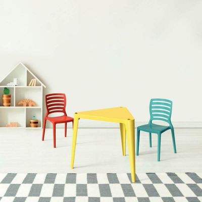 Kit 6 Mesas Plásticas Triangulares Infantil Amarela 64x59cm Tramontina Sofia Brincar Estudar