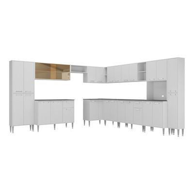 Armário De Cozinha Modulada 12 Pçs Com Balcão De Pia Siena Multimóveis Mp2240 Branco Branco