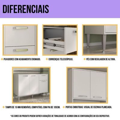 Armário De Cozinha Modulada 12 Pçs Com Balcão De Pia Siena Multimóveis Mp2240 Branco Branco