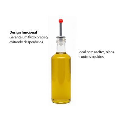 Bico Dosador de Azeite Garrafas Bebidas Inox e Tampa