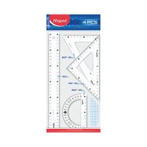 Kit Escolar Geométrico Maped com 1 Régua 30cm + 2 Esquadros + 1 Transferidor 180° Cristal