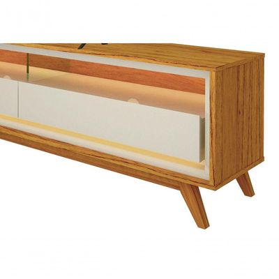 Rack Para Tv Retrô Com Led Requinte Com Off White - Gelius Móveis