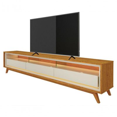 Rack Para Tv Retrô Com Led Requinte Com Off White - Gelius Móveis
