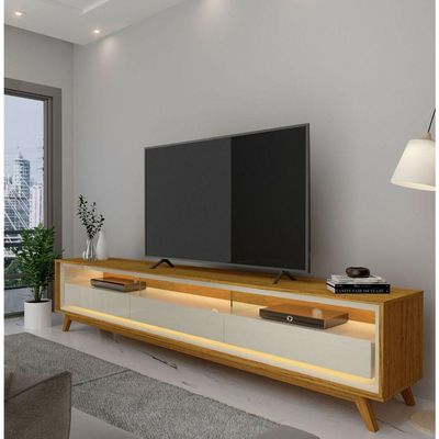 Rack Para Tv Retrô Com Led Requinte Com Off White - Gelius Móveis