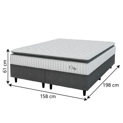 Cama Box Colchão Casal Queen Molas Ensacadas City Pillow Top 158x188x61cm Hellen Branco-Preto Suporta até 110kg por Pessoa