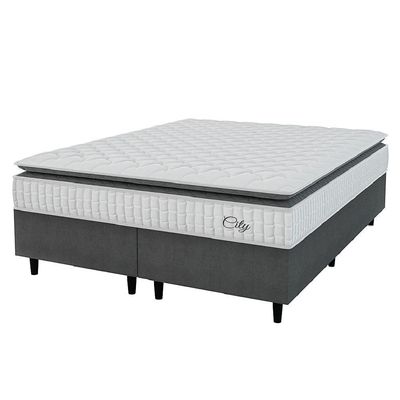 Cama Box Colchão Casal Queen Molas Ensacadas City Pillow Top 158x188x61cm Hellen Branco-Preto Suporta até 110kg por Pessoa