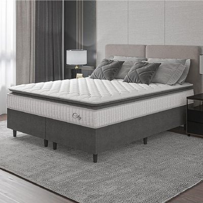 Cama Box Colchão Casal Queen Molas Ensacadas City Pillow Top 158x188x61cm Hellen Branco-Preto Suporta até 110kg por Pessoa