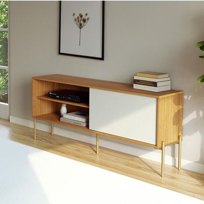 Rack Para Sala de Estar TV 50 Pol 144cm Industrial Nagi D03 Freijó Off White - Lyam Decor