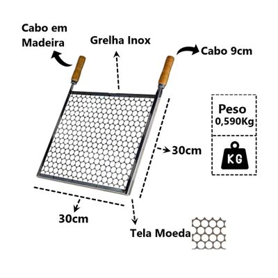 Grelha Quadrada Inox Tela Moeda Para Churrasqueira 30x30cm