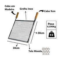 Grelha Quadrada Inox Tela Moeda Para Churrasqueira 30x30cm