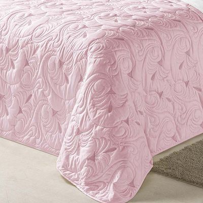 Kit Cobre Leito Colcha Diamante King 5 Peças Bordado Floral Dupla Face 180 Fios - Rosê