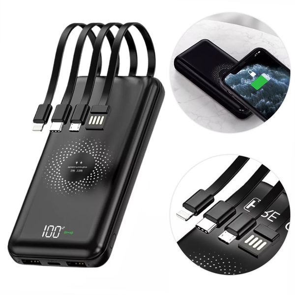 Carregador Portátil 10.000mAh com Carregamento Sem Fio e 4 Saídas USB – Potência e Praticidade Onde Você Estiver