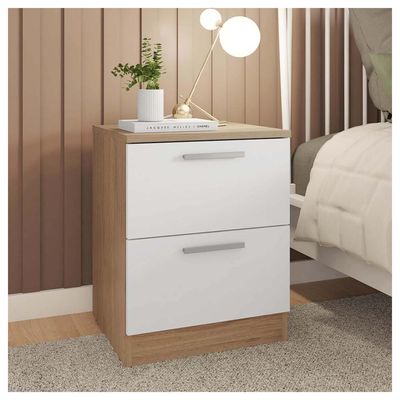 Mesa Cabeceira Quarto 2 Gavetas Sleep Marrom Branco Caemmun