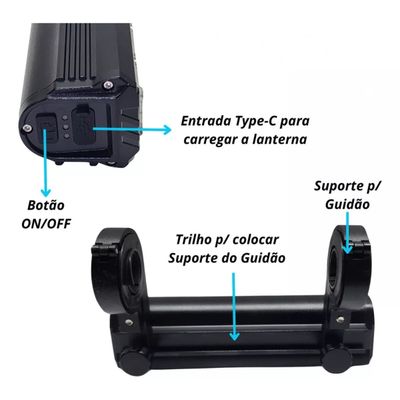 Farol Bike 5 Leds com 20.000 Lumen forte 10.000mAh Bicicleta