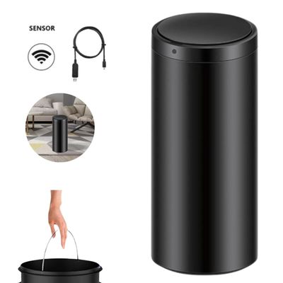 Lixeira Automática Preta Redonda Inox 50 Litros com Sensor