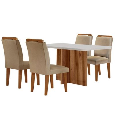Mesa Olímpia 120cm Mdf Canto Copo Com 4 Cadeiras Athenas