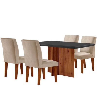 Mesa Olimpia 120mm Mdf Vidro Canto Reto Com 4 Cadeiras