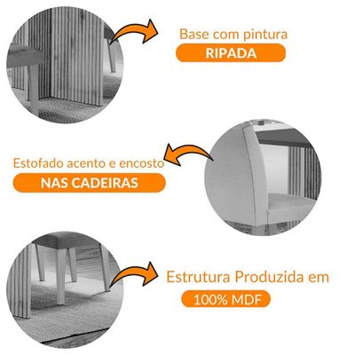 Mesa Olimpia 120 Mdf Vidro Canto Copo 4 Cadeiras Grecia