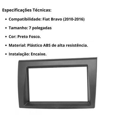 Central Multimídia 2 Din Carplay Android Auto Fiat Bravo Moldura + Câmera Pt Fosco