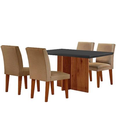 Mesa Olimpia 120mm Mdf Vidro Canto Reto Com 4 Cadeiras