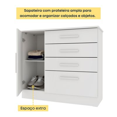 Cômoda 4 Gavetas com Sapateira Chicago Tcil NEVE