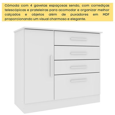 Cômoda 4 Gavetas com Sapateira Chicago Tcil NEVE