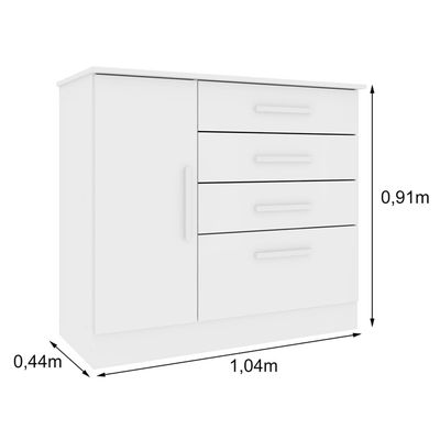 Cômoda 4 Gavetas com Sapateira Chicago Tcil NEVE