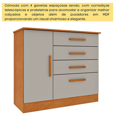 Cômoda 4 Gavetas com Sapateira Chicago Tcil CINAMOMO/OFF WHITE/S/V