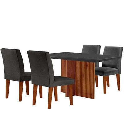 Mesa Olimpia 120mm Mdf Vidro Canto Reto Com 4 Cadeiras