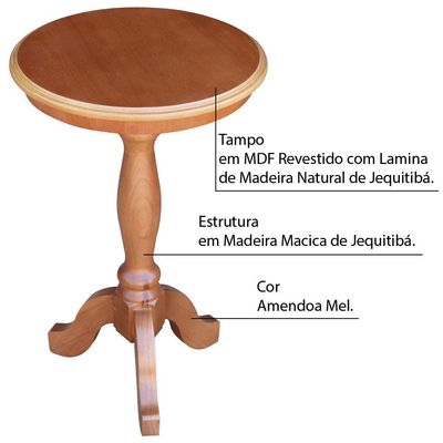 Conjunto 3 Mesas de Apoio Lateral Redonda Madeira Maciça Jovi Amêndoa Mel - Gran Belo