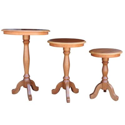 Conjunto 3 Mesas de Apoio Lateral Redonda Madeira Maciça Jovi Amêndoa Mel - Gran Belo