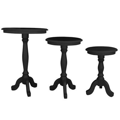 Conjunto 3 Mesas de Apoio Lateral Redonda Madeira Maciça Jovi Preto Fosco - Gran Belo
