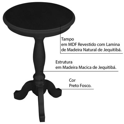 Conjunto 3 Mesas de Apoio Lateral Redonda Madeira Maciça Jovi Preto Fosco - Gran Belo