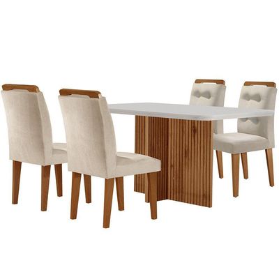 Mesa Olímpia 120cm Mdf Canto Copo Com 4 Cadeiras Carol