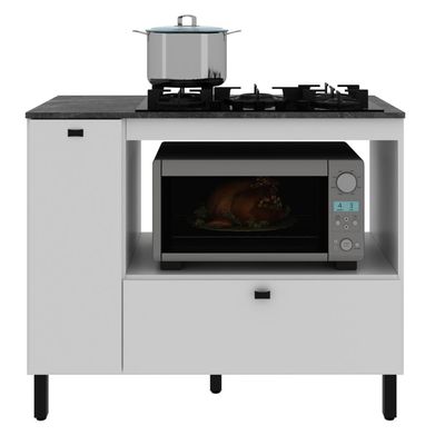Balcão Cozinha Cooktop 5 Bocas Branco com 2 Portas e Nicho Para Forno ou Forno-Microondas BL3316