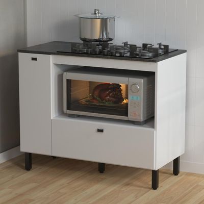 Balcão Cozinha Cooktop 5 Bocas Branco com 2 Portas e Nicho Para Forno ou Forno-Microondas BL3316