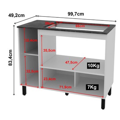 Balcão Cozinha Cooktop 5 Bocas Branco com 2 Portas e Nicho Para Forno ou Forno-Microondas BL3316