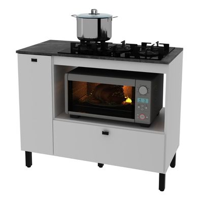 Balcão Cozinha Cooktop 5 Bocas Branco com 2 Portas e Nicho Para Forno ou Forno-Microondas BL3316