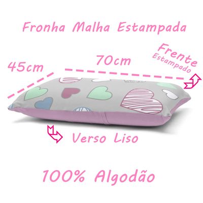 Fronha Avulsa KazzaVip Malha 100% Algodão Basic Amores Estampada Rosa
