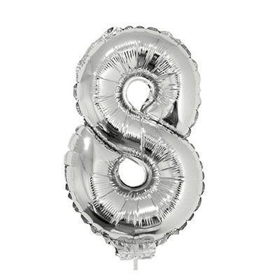 Balão Metalizado 16" Funny Número 8 Prata com Suporte