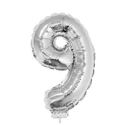 Balão Metalizado 16" Funny Número 9 Prata com Suporte