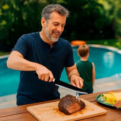 Kit para Churrasco 3 Peças Faca Garra Amolador Profissional - Preto