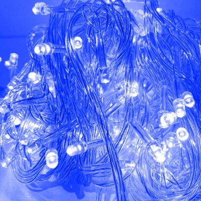 Cordão Com 100 Lampadas De Led Formato Pequena Gota 10 Metros Fio Crystal Azul