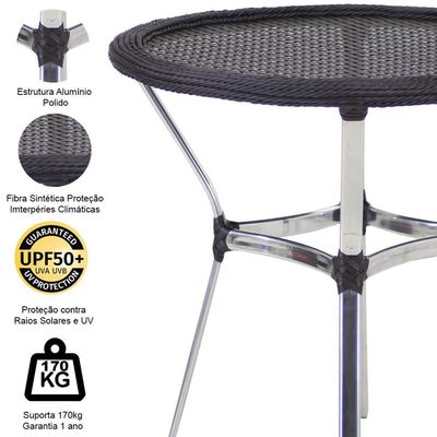 Mesa Ascoli Em Alumínio Com O Tampo Tramado Para Cozinha, Edícula, Jardim E Trama Preto