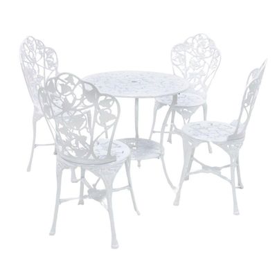 Mesa De Alumínio Fundido Com Cadeiras Sem Braços Para Jardim Branco