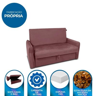 Sofá Cama Para Sala De Estar Zaia Com Baú Veludo Matrix - Rosê Rosê