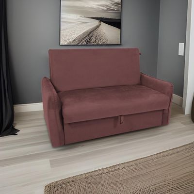 Sofá Cama Para Sala De Estar Zaia Com Baú Veludo Matrix - Rosê Rosê