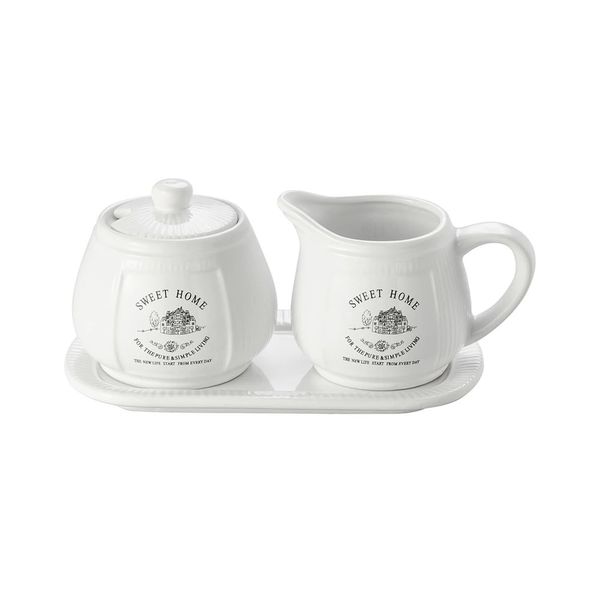Conjunto de Leiteira e Açucareiro com Bandeja Lyor Sweet Home Cerâmica Branco 250ml Conjunto de Leiteira e Açucareiro com Bandeja Lyor Sweet Home Cerâmica Branco 250ml
