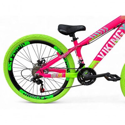 Bicicleta Aro 26 Vikingx Tuff Freio Hidráulico 21v Freeride Rodas Vmaxx Suspensão Pneu Flame rosa-Verde X25