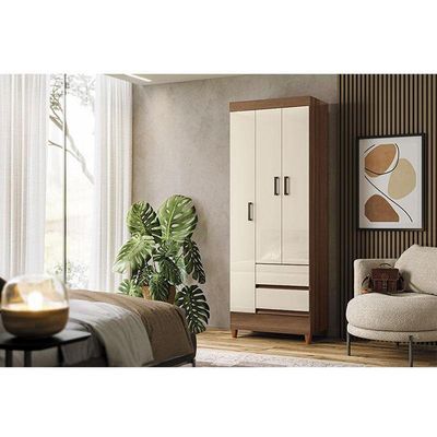 Guarda Roupa Solteiro 3 Portas Com Pés Fit Jequitibá Off White Acetinado - Santos Andirá